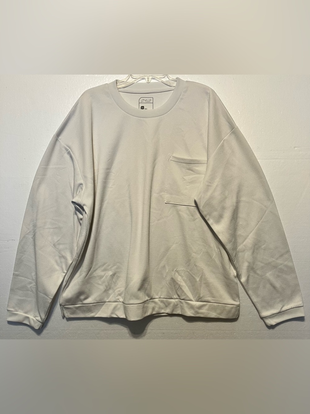 STYLUS Men's Off- white 2XL Crew Neck Sweater with Chest pocket
